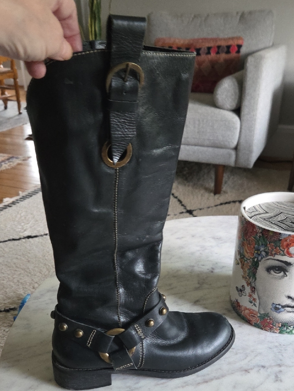 Black Leather Harness Boots By Naturalizer